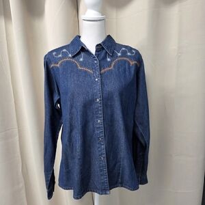 Wrangler Women's Blue Denim Shirt with Embroidery